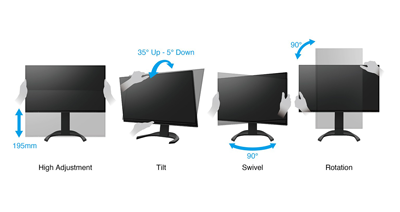 graphic illustration of EIZO EV2470X monitor stand adjustments