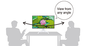 illustration of two people viewing photography of pink flower on an EIZO Display