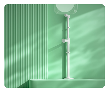 Stand for Key Light Neo attached to a green desk