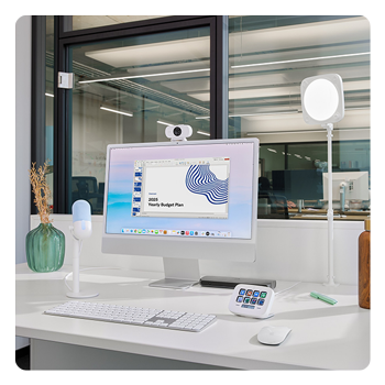 Clamp for Key Light Neo attached to a desk in a office