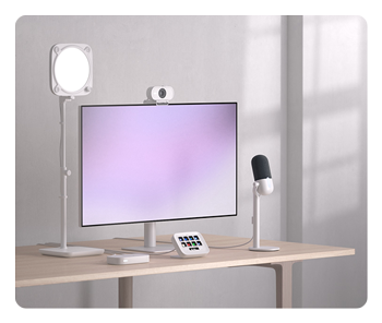Stand for Key Light Neo attached to a steaming setup