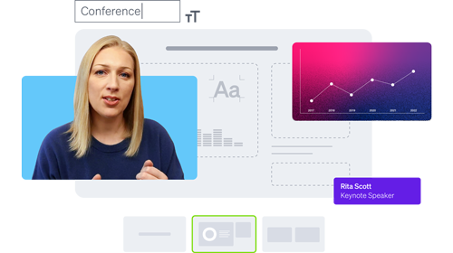 illustration of epiphan pearl nexus video preset layouts with video footage of blonde woman with keynote presentation, text, and slideshow inputss