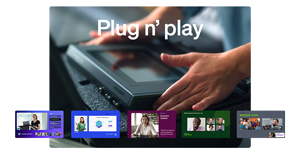 person placing epiphan pearl mini onto studio desk with icons for control presets