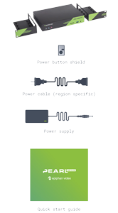 epiphan peral nexus with icons for power button shield, power cable, power supply and quick start guide