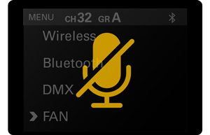 yellow microphone mute icon overlayed over godox light menu