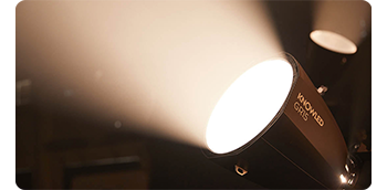 image of Godox Knowled LED light shining light away from black background