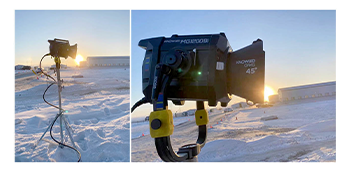 photographs of the Godox MG2400Bi led light in snowy lanscape
