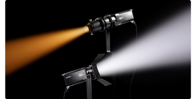 two godox S60bi lights on black background with daylight and warm light colour light cones