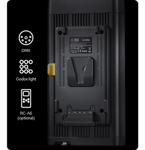 Godox S60 control box on black background with control option icons