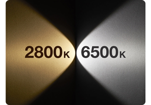Daylight and tungsten light glow on black background