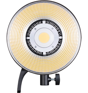 Close up photograph of front of Godox SL60IID LED Light with standard reflector