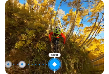 video timeline with keyframes of downhill mountain bmx rider on forrest trail