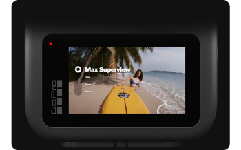 GoPro MAX360 screen with max superview recording option on screen