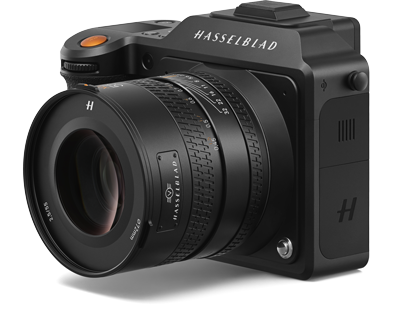 Front 45degree angle view of Hasselblad X2D 100C Medium Format Camera with XCD 55V Lens