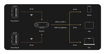 diagram showing the Hollyland LARK MAX 2 chain audio