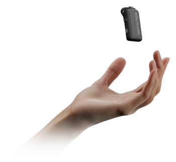 a hand throwing the Hollyland LARK MAX 2 into the air