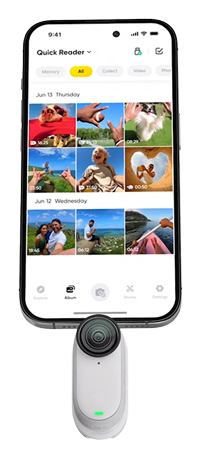 Insta360 Go 3S being connected to a phone