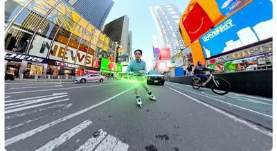 image of man roller blading in New York City