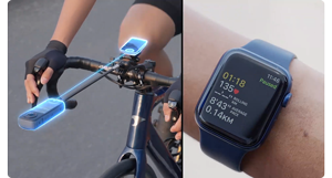 image of insta360 mounted to bike handle bars and garmin smart watch
