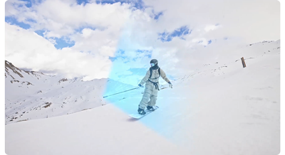 image of snowboard with insta360 x4 camera in memode