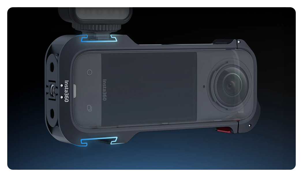 insta 360 x4 utility frame highlighting the cold shoes