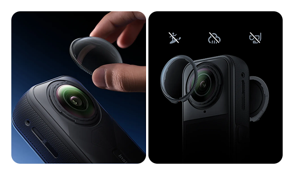 Insta360 X5 Premium Lens Guards being installed