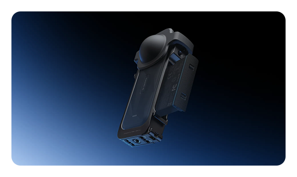 Insta360 X5 Utility Frame with battery being removed from the camera