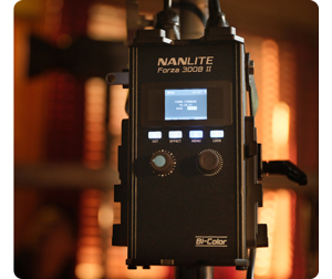 Nanlite Forza 300B II Control Unit in use on set