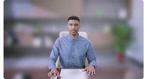 Person sat on Video call with blurred background video