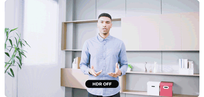 animation of person talking to camera as HDR effect wipes across