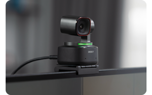OBSBOT Tiny 2 mounted to a monitor facing straight forward