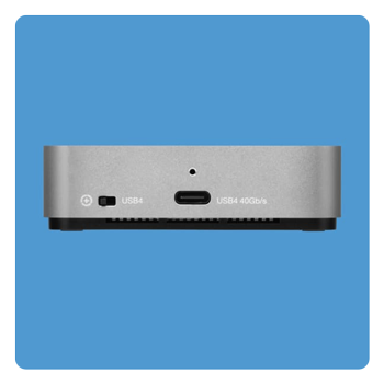 back view of the OWC Atlas CFexpress Card Reader on a blue background