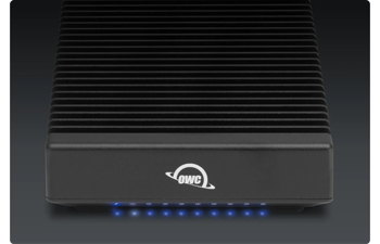 OWC ThunderBlade front view with led indicator lights illuminated