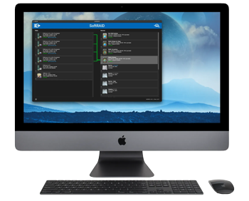 Apple Mac with OWC SoftRAID software window open adjusting storage