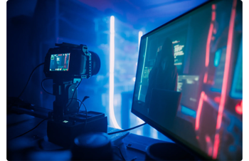Blackmagic pocket cinema camera and video preview monitor on film set