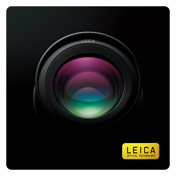 close up of the front of the panasonic lens on a grey background