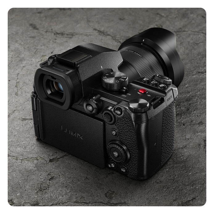rear angled view of the G9II showing interface layout, Panasonic Lumix G9 II