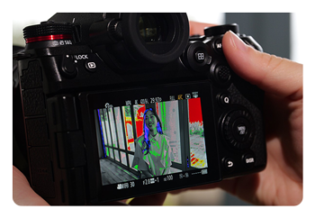someone using the video assist tools on the Panasonic LUMIX S1II