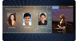animation of speaking event video with transition from presentation to full screen camera feed