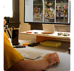 person creating social media stories on a computer
