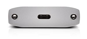 bottom view of the g drive ssd showing the usb c port