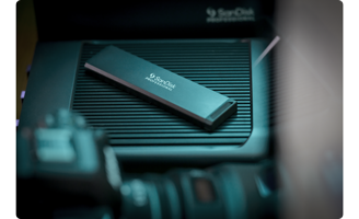 SanDisk Professional PRO-BLADE SSD Mag sitting on SanDisk PRofessional PRo RAID