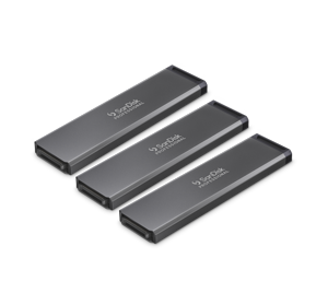 3 SanDisk Professional PRO-BLADE SSD Mag lined up next to each other