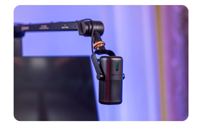 Saramonic SR-MV2000 mounted on a microphone boom arm for streamers and recording