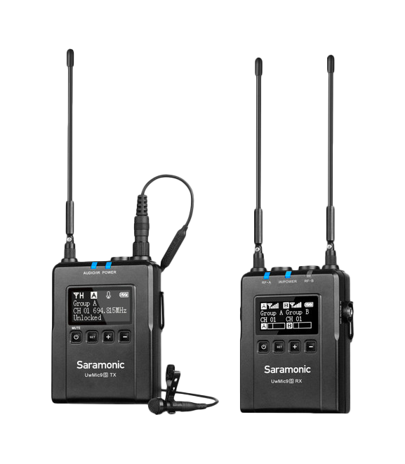 UwMic9S with lavalier mic, Saramonic UwMic9S Kit 1 Advanced Wireless UHF Lavalier System With Dual-Channel Camera-Mount Receiver
