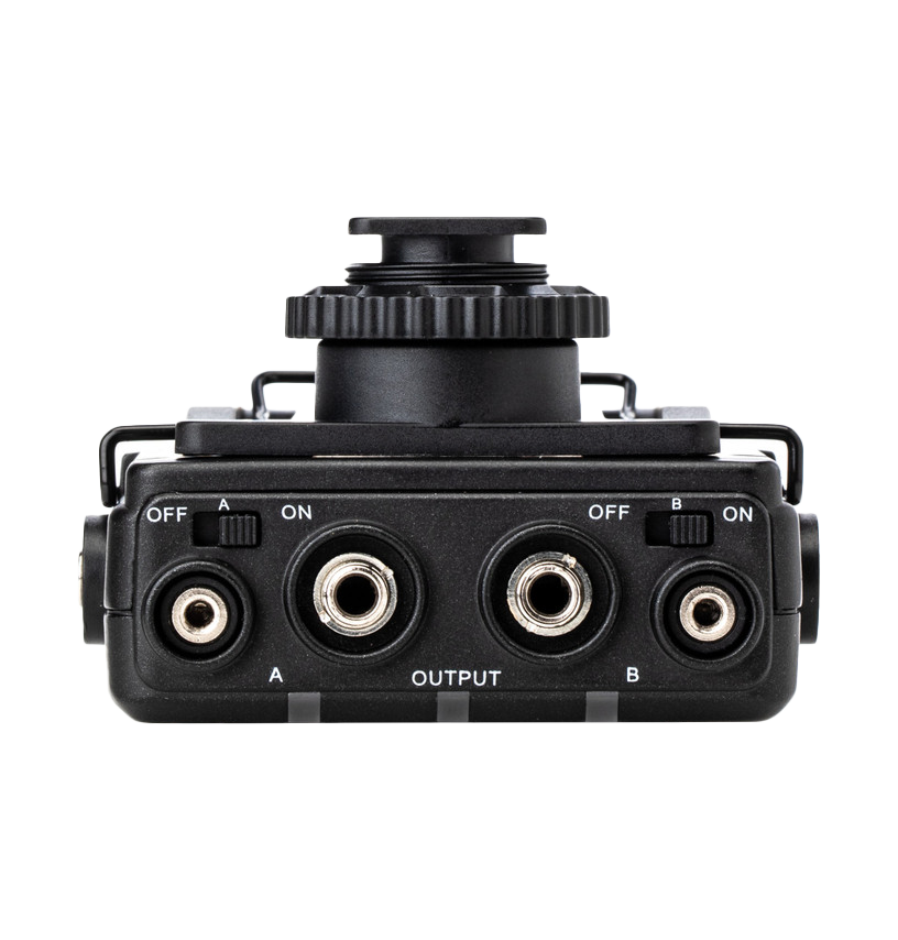 UwMic9S top view showing output connections, Saramonic UwMic9S Kit 1 Advanced Wireless UHF Lavalier System With Dual-Channel Camera-Mount Receiver