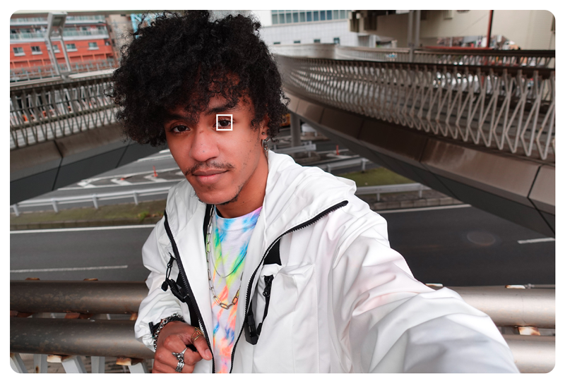 Sony ZV-1 Vlog Camera on young man standing between pedestrians vlogging