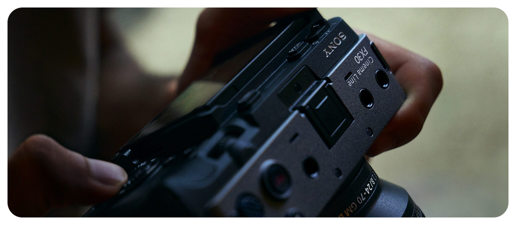 Sony FX30 held by filmmaker