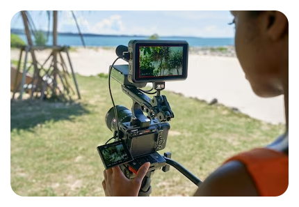 Sony FX30 Camera being used by filmmaker with atomos monitor