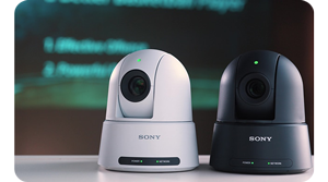 Sony SRG-A12 4K PTZ camera in black and white on a table